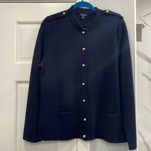 Talbots Merino Blend Navy Military Sweater Jacket Size XL